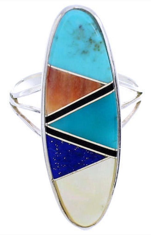 Genuine Sterling Silver Multicolor Jewelry Ring Size 5-1/2 YX33831